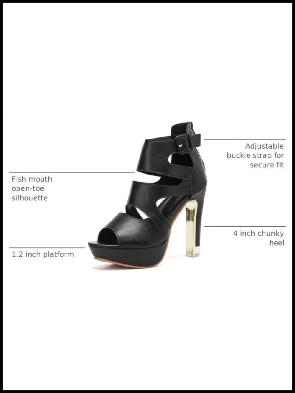 Chunky High Heels Sandals Ankle Strap Peep Toe Zip Platform Party PU - Picture 2 of 6